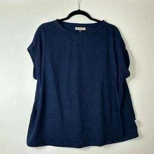 DEARPAWS SZS navy blue cap sleeve with tab and button detail Lacey back NWOT